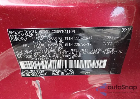 2017 Toyota Rav4 Le z USA, uszkodzony, nr VIN JTMBFREV1HJ149412